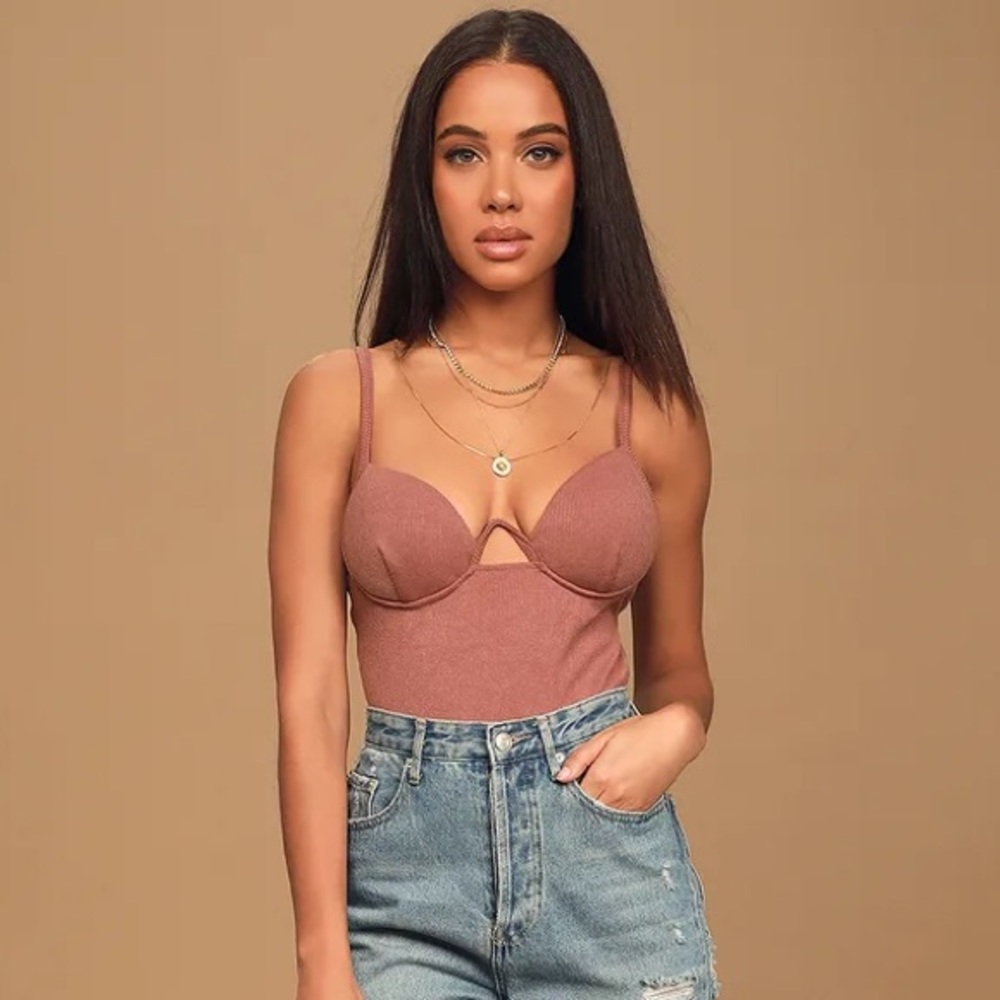Lulu's Last Call Dusty Mauve Backless Bodysuit